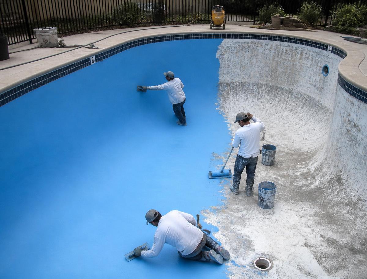 Pool relining in progress on a residential swimming pool in Cape Town